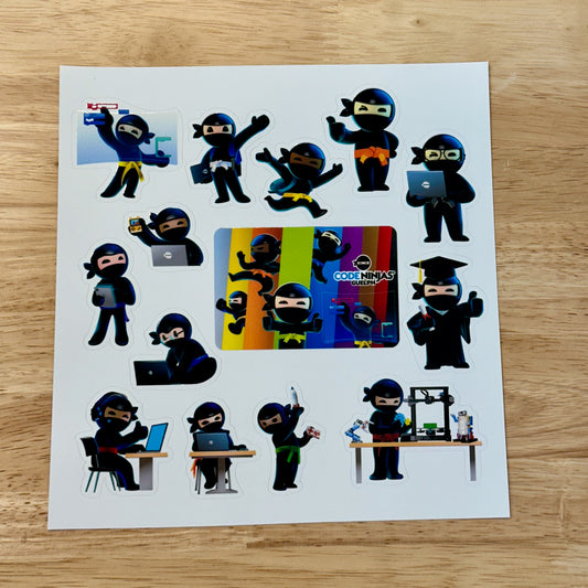 3D Ninja Mascots Sticker Pack Gloss Finish (14 Stickers) - 10 Pack